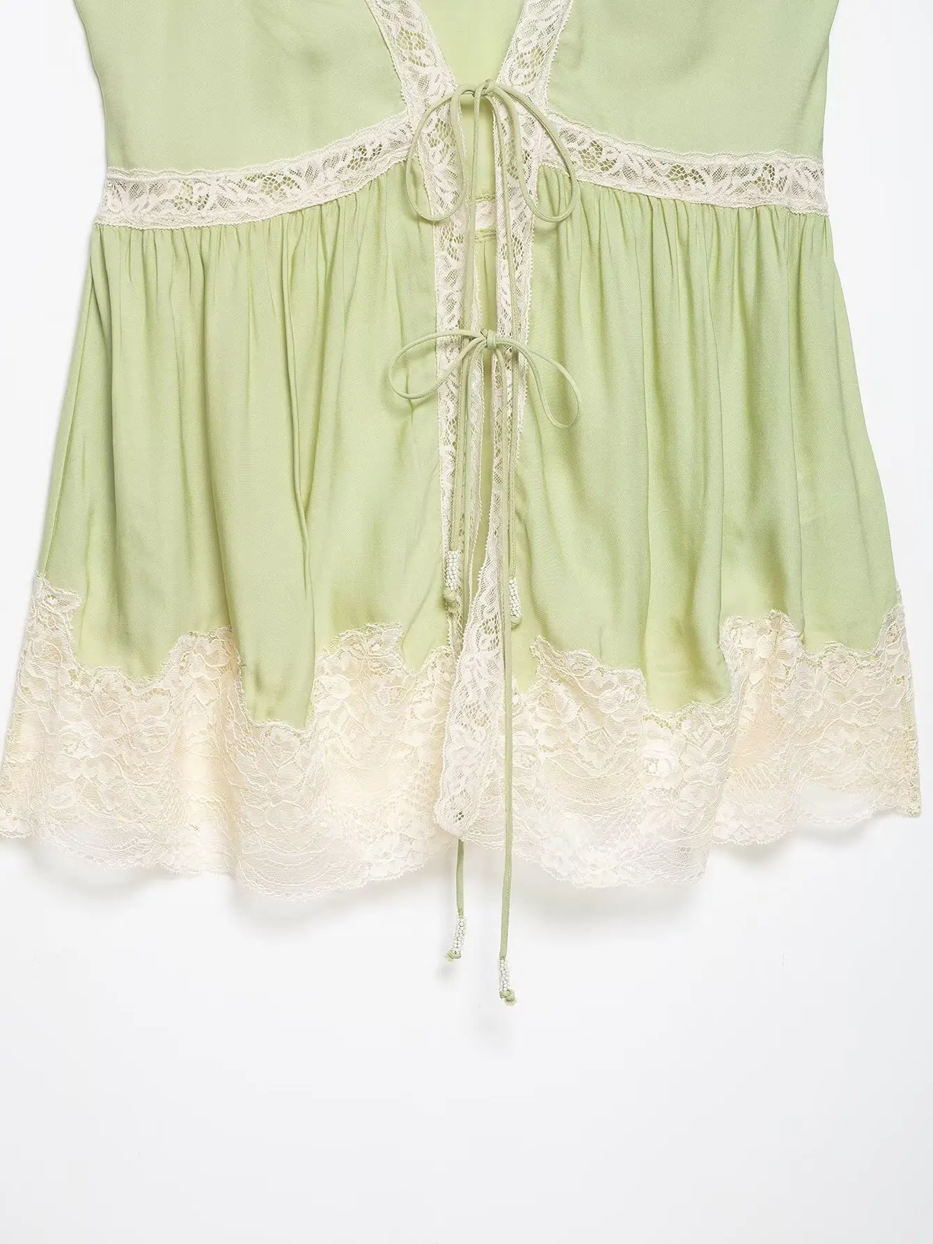 HH Damen Sommer Elegantes Spitzenbesetztes Cami-Top, Grünes Satin V-Ausschnitt Babydoll-Trägertop, Y2K Süßes Lässiges Urlaubs- und Ausgeh-Top – Detail 7
