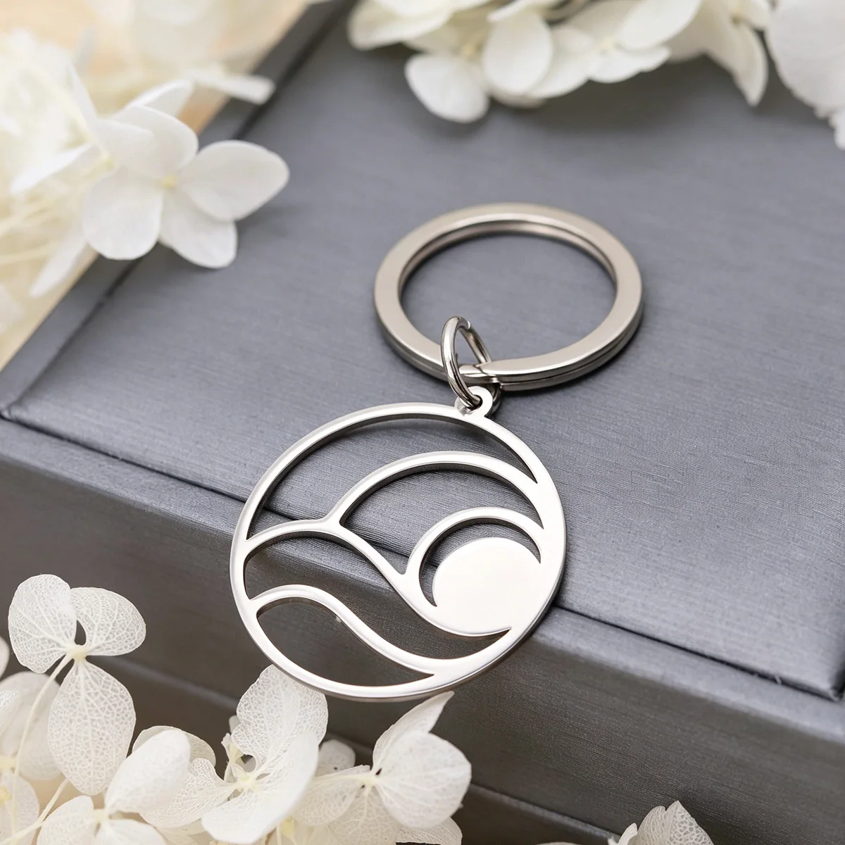 Stainless Steel Mountain Sunrise Landscape Keychain Pendant For Men Women Key Chains Fashion Jewelry Bag Deco Metal Accessories