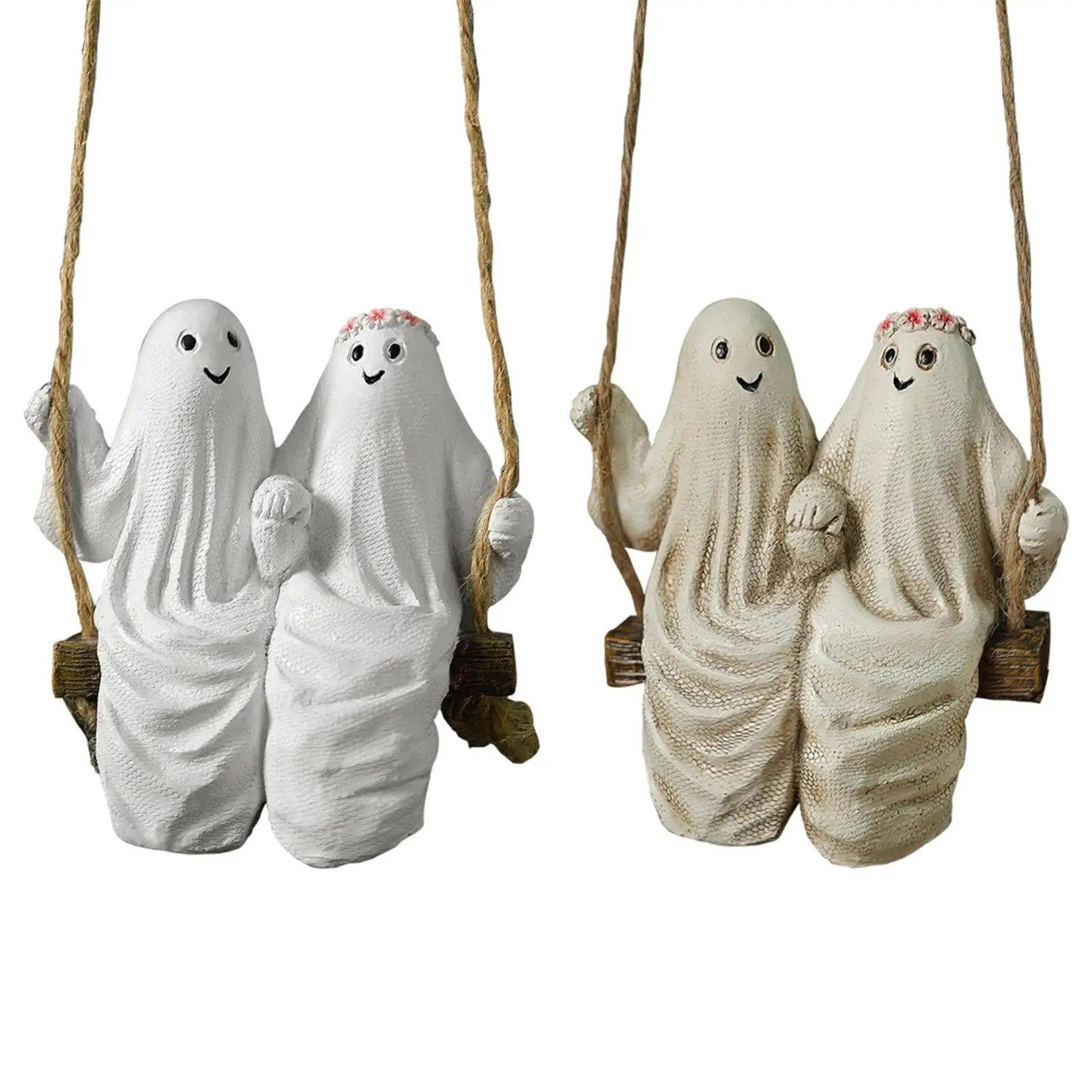 Figura de columpio de fantasma de pareja de Halloween gótica, escultura colgante de resina, decoración