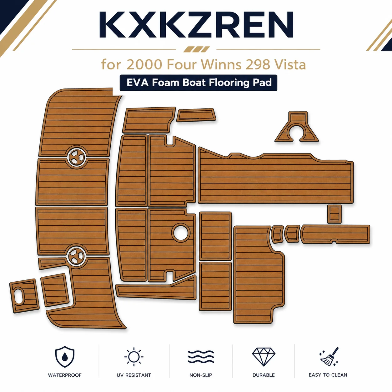 KXKZREN Complete Precut EVA Marine Decking Compatible with 2000 Four Winns 298 Vista Non Slip Cockpit Swim Platform Flooring Kit