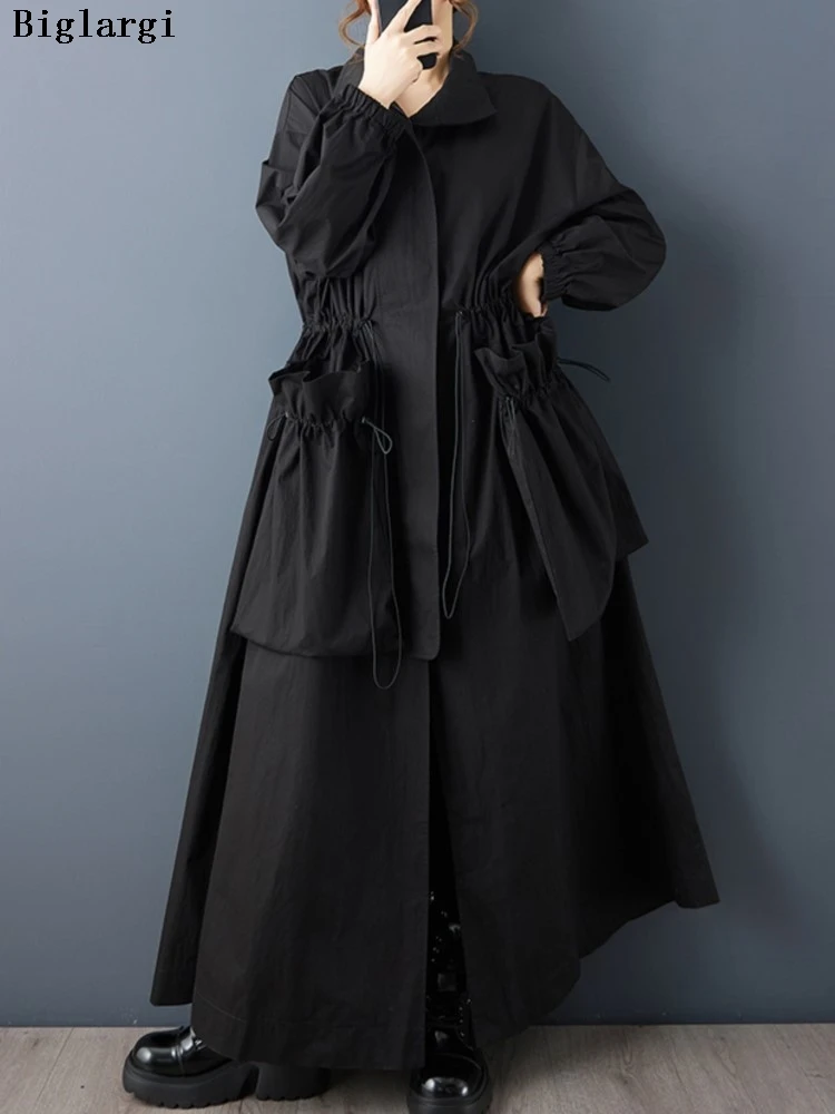 

Осенний длинный плащ большого размера, женский нестандартный модный женский ветрозащитный повседневный свободный женский плащ