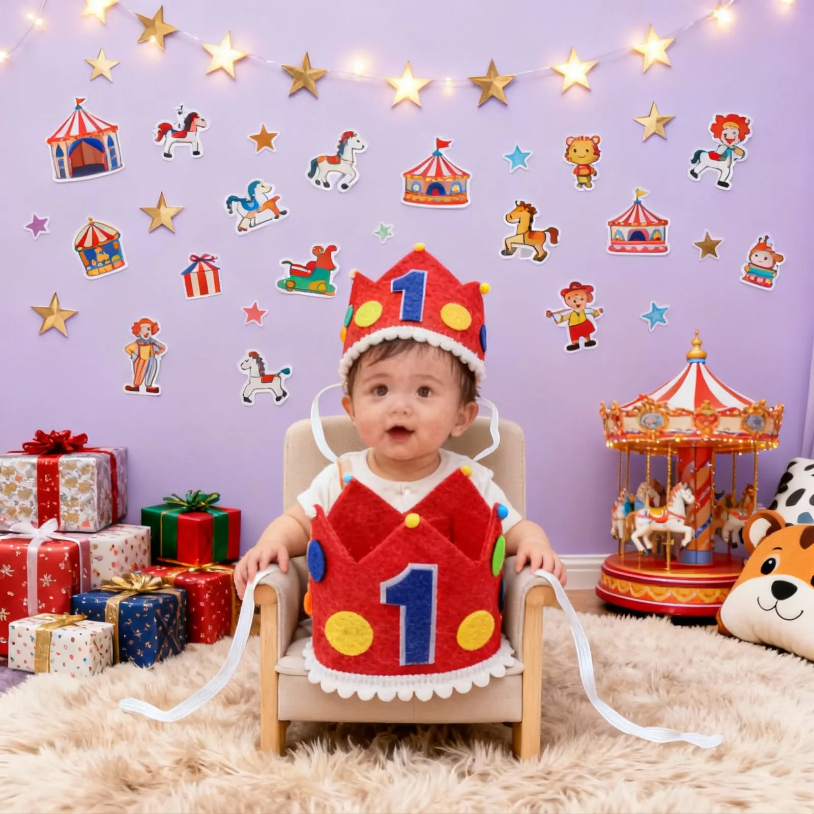 Gorro de Cumpleaños con Temática de Circo para Bebé, Diadema para Fiesta de Primer Cumpleaños, Accesorios para el Cabello de Carnaval para Niños, Gorro para Bebé, Diadema Infantil
