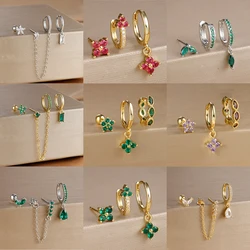 3PCS Gold Color Chain Flower Drop Earrings Set for Women Stainless Steel Zircon Dangle Earring Fashion Jewelry pendientes mujer