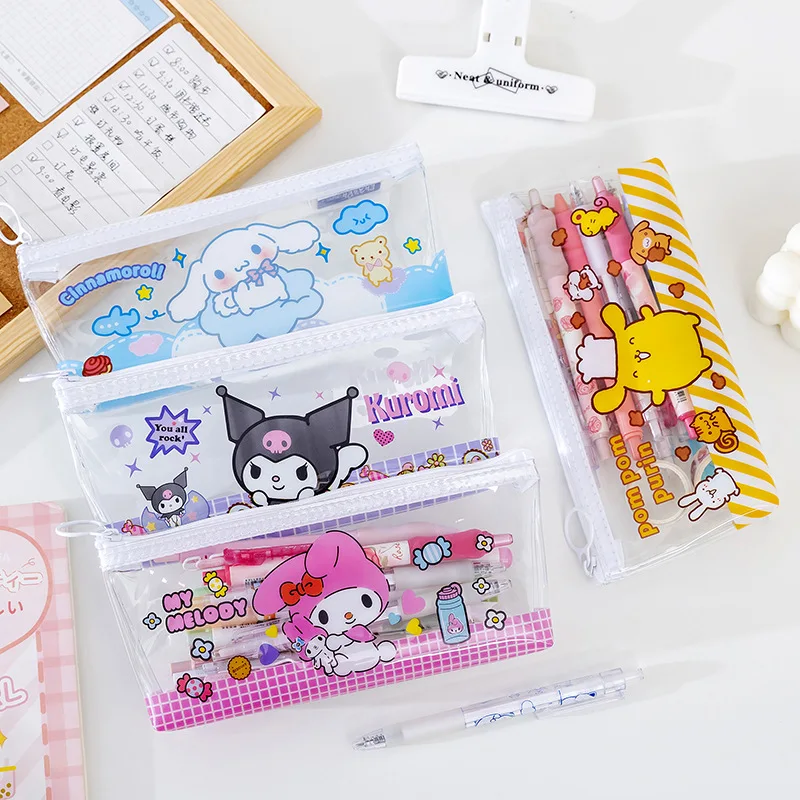 

Kuromi Cinnamoroll My Melody Large Capacity Pencil Case Cute Sanrio Pupil Transparent Waterproof Pen Bag Stationery Storage Bag