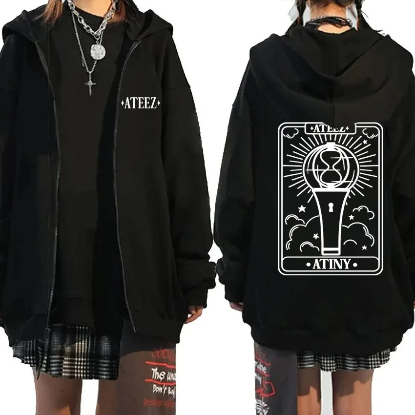 

2025 Korean ATEEZ The World Ep Fin Will Tour print Sweatshirt Autumn Winter Men women Trend Y2K Zipper Coat Unisex Fleece Hoodie