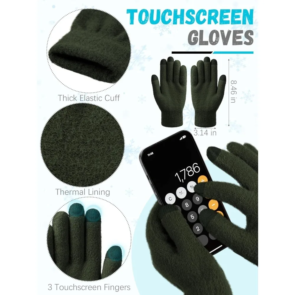 الشتاء قبعة قبعة وشاح قفازات، الدافئة الصوف متماسكة قبعة وشاح طويل الرقبة أدفأ شاشة تعمل باللمس قفازات الشتاء مجموعة هدايا للنساء