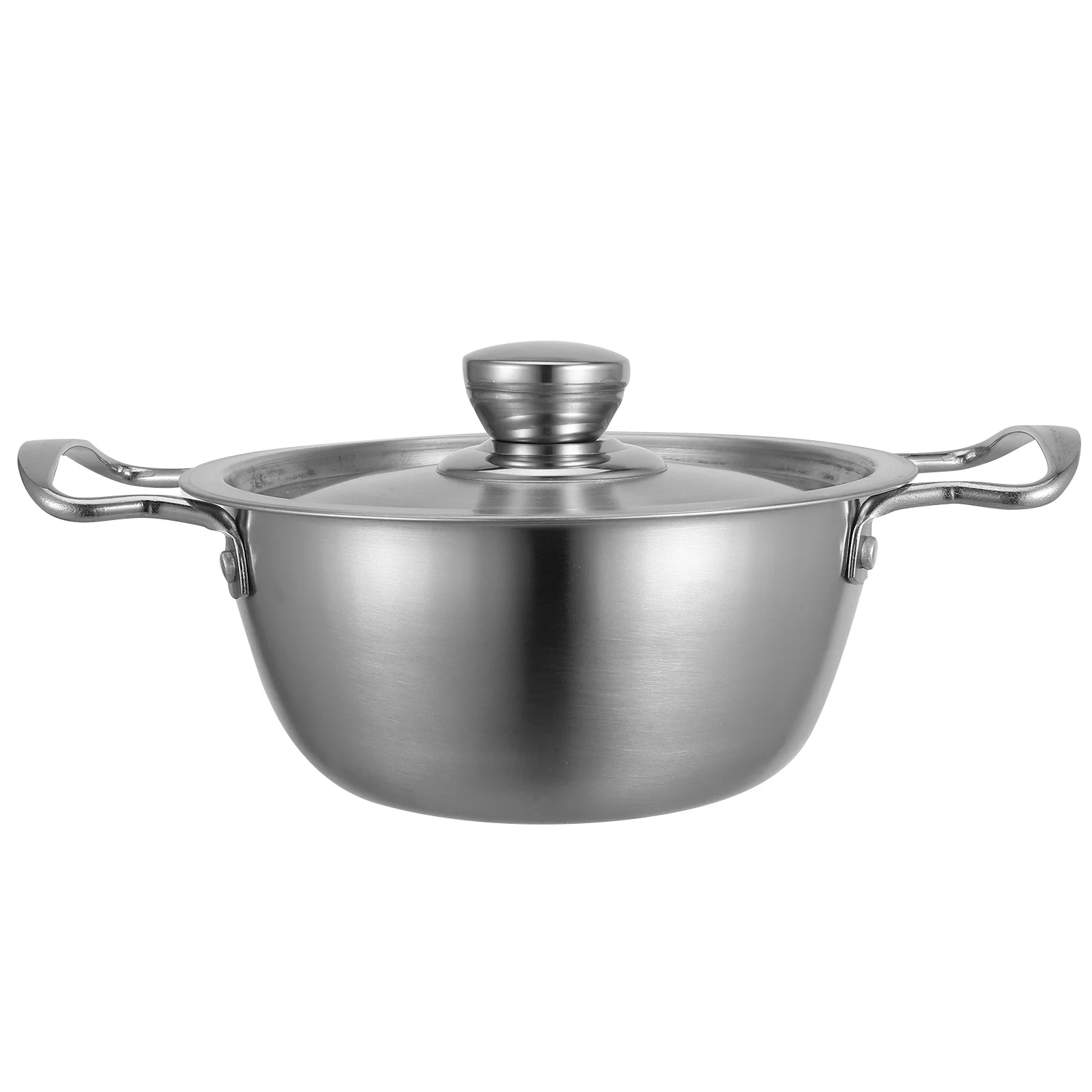 

Korean Ramen Noodle Pot Stainless Steel Double Handles Cooking Pot Instant Noodles Soup Spill Proof Lid Stylish Kitchen