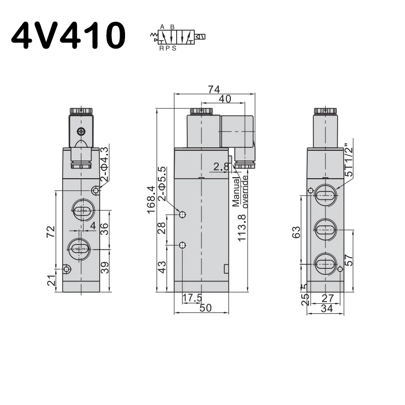 High Quality 4V210-08/4V310-10/4V410-15 2 Position 5 Port Five Way Control Air Valve Electromagnetic DC12V DC24V AC110V AC220V. image 5