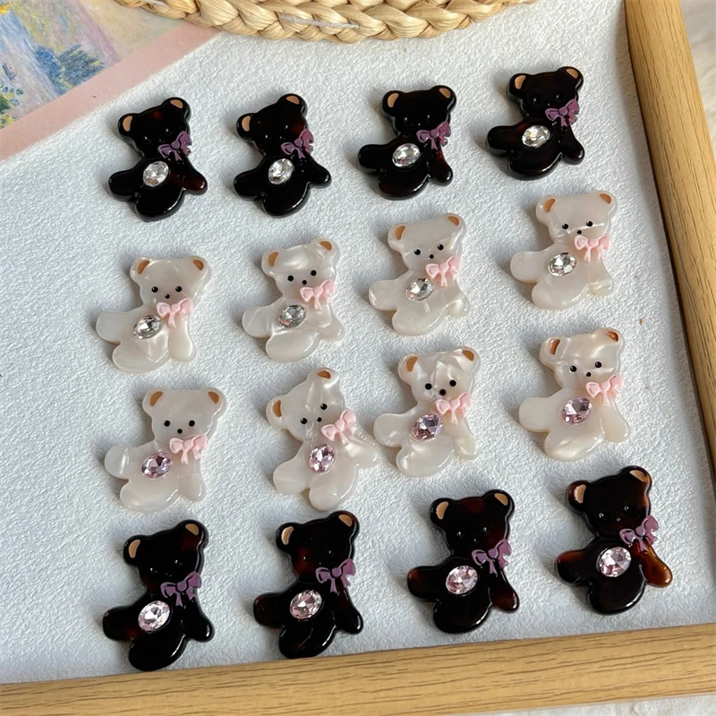 Min order 20pcs/lot color pattern print animals cartoon bears shape acrylic cabochon diy jewelry garment hair accessory