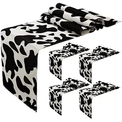 Cow Print Table Runner Farm Black White Cowhide Tablecloth Parties Western Barnyard Cowboy Themed Birthday Home Kitchen Decor