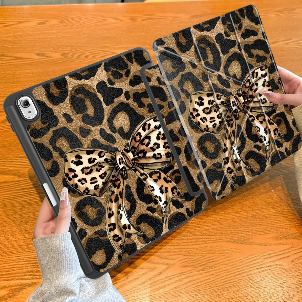 Leopard Print Bow Tablet Case For Samsung For Galaxy Tab S7 FE S8 S9 FE S10+ S7+ S8+ 12.4 inch A8 2022 A11 Plus S9+ S6 Lite 10.4