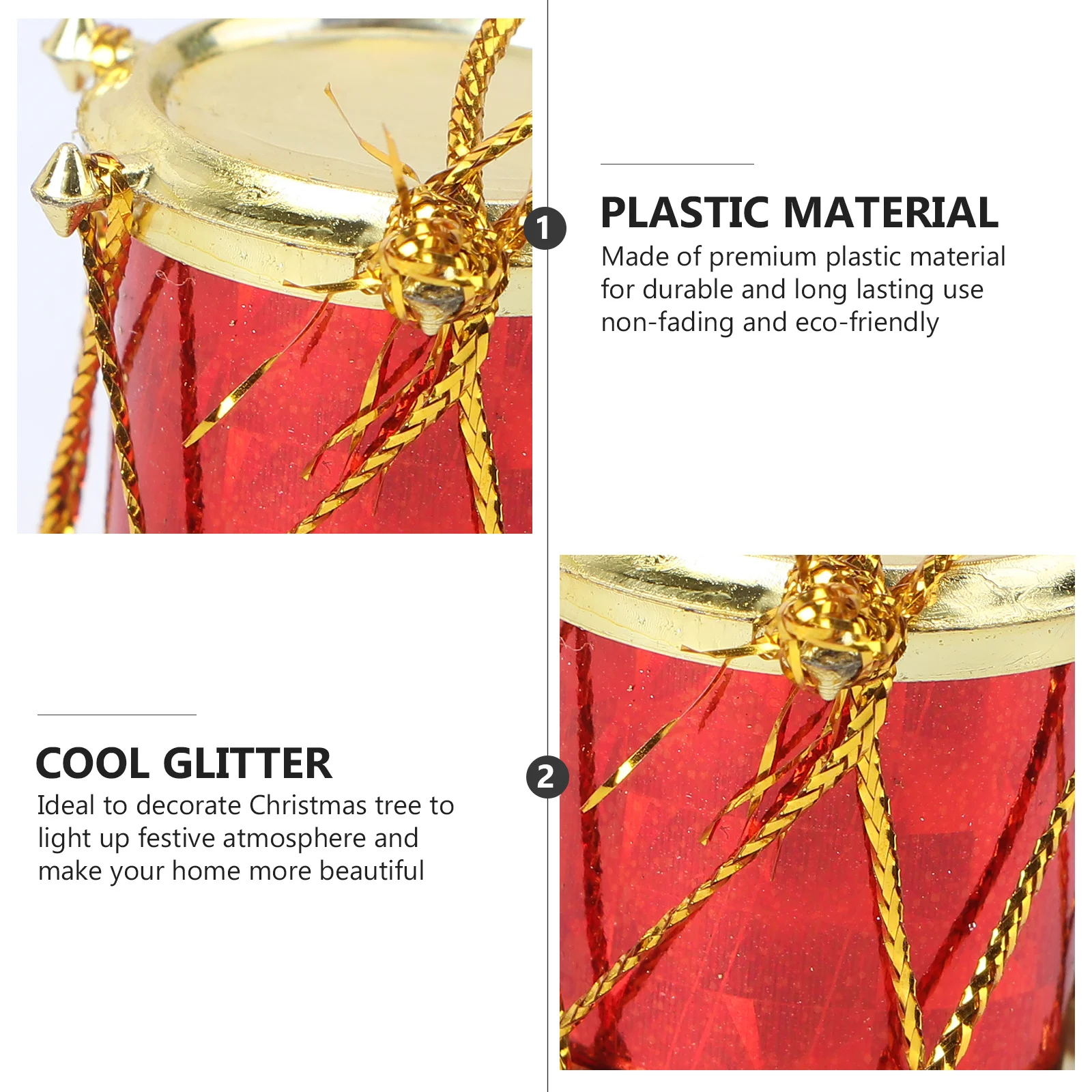 

48Pcs Christmas Tree Mini Drum Hanging Ornaments Glitter Colorful Plastic Pendants Wedding Party Holiday Home Decoration