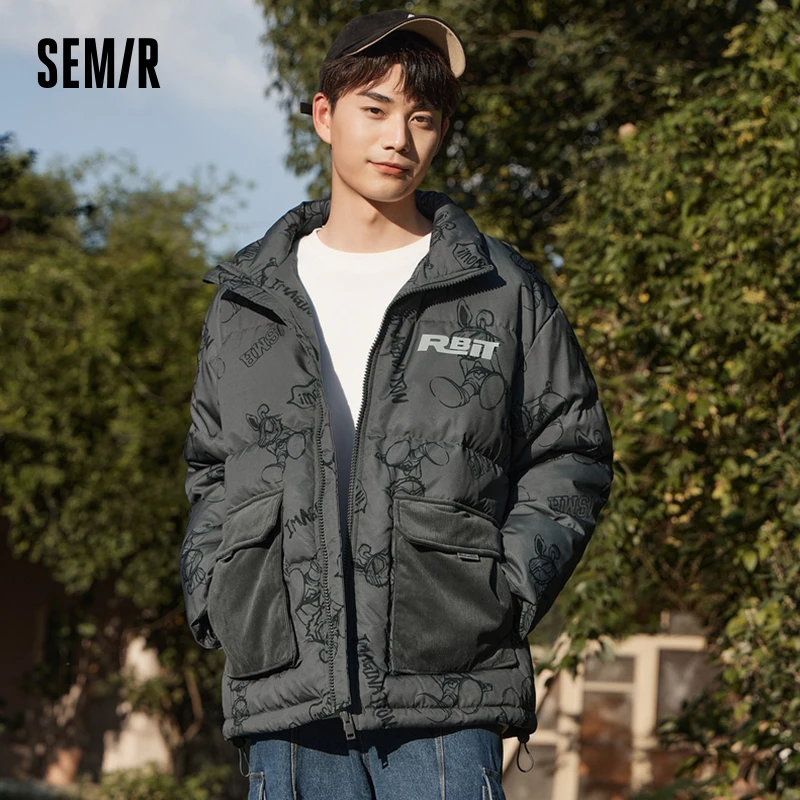 Semir Down Jacket Winter Men Cartoon Full Print Stand Collar Top 2023 New Loose Casual Thick Jacket