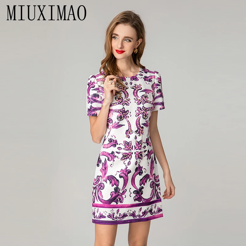 MIUXIMAO 2025 فساتين عصرية صقلية من الخزف الأزرق والأبيض على شكل حرف a فستان قصير مرصع بالألماس فساتين نسائية