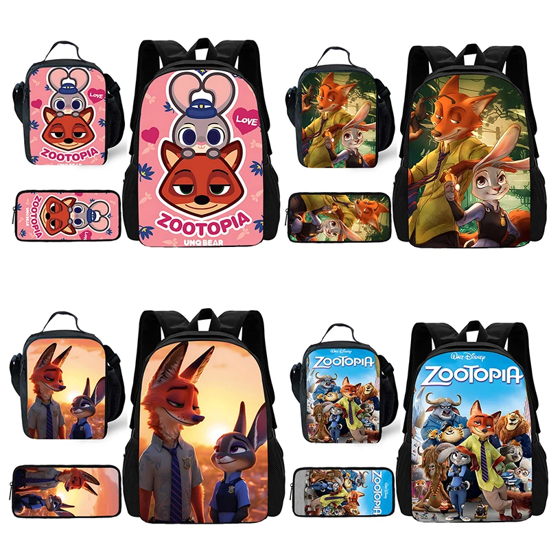 Cartoon Cute Zootopias Child School Backpack with Lunch Bags ,Pencil Bags ,School Bags for Boys Girls Best Gift