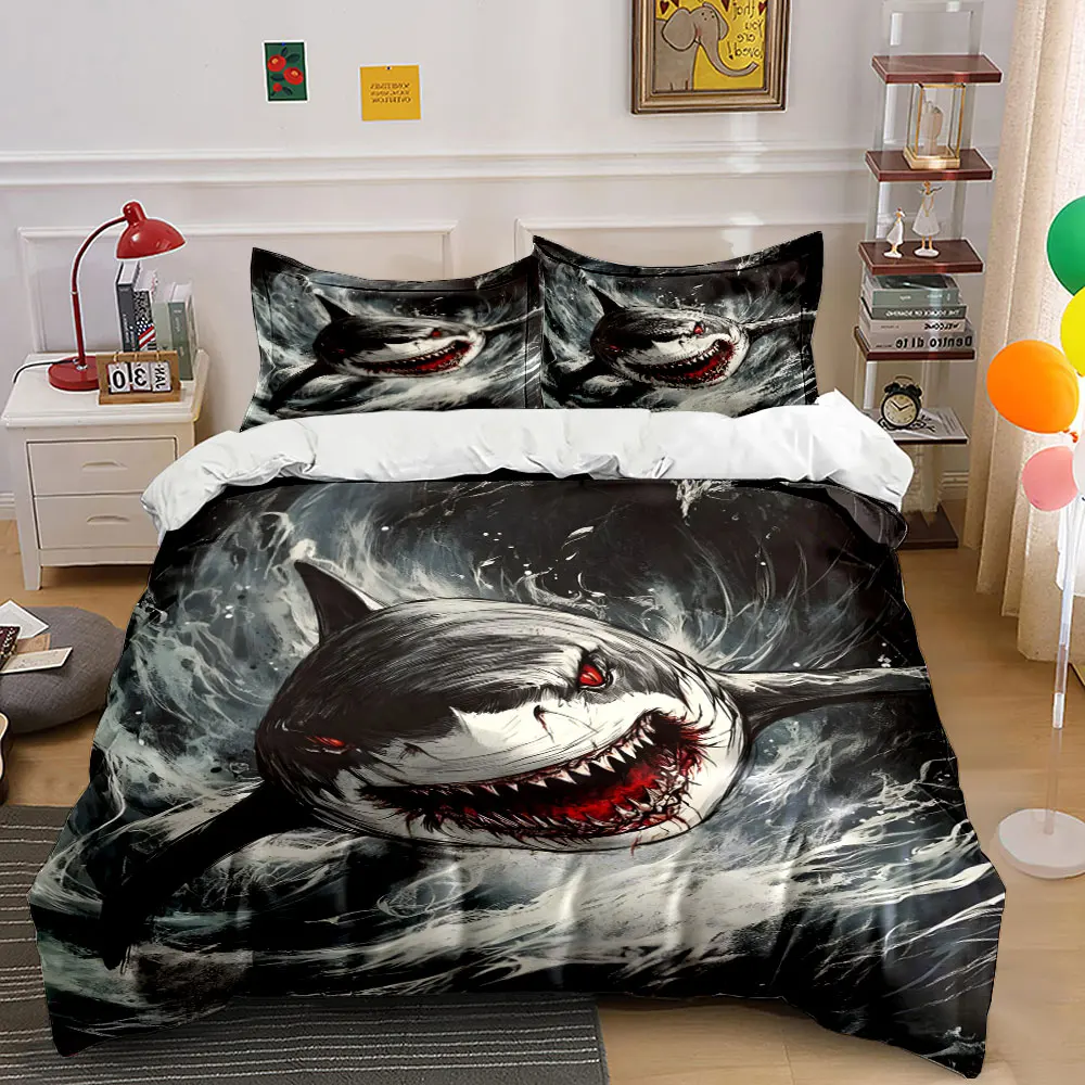Ferocious shark breaking through waves Bedding Set for Kids Luxury Gift 3pcs Digital Print Comforter Set Soft Comfortable