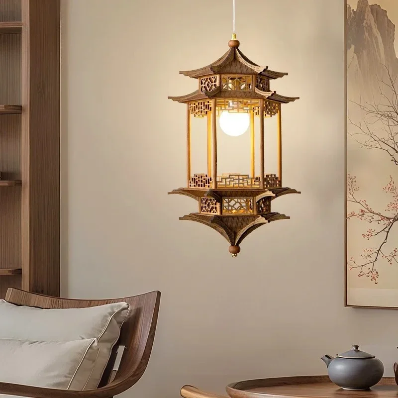 Ancient Chinese Hanging Lamp for Pavilion Art Creative LED Pendant Lights Lustre Lamp for Living Room Home Decoration Chandelier