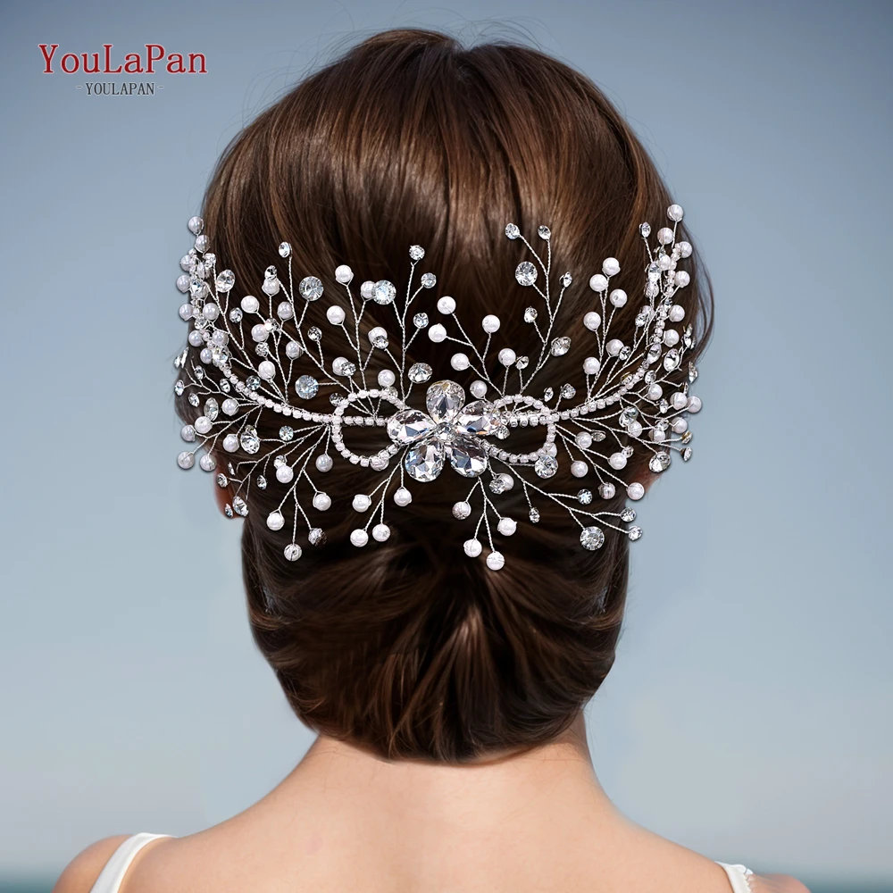 

YouLaPan Bridal Pearl Hair Comb Silver Color Rhinestone Wedding Headband Ornaments Elegant Women Bling Hair Accessories HP726