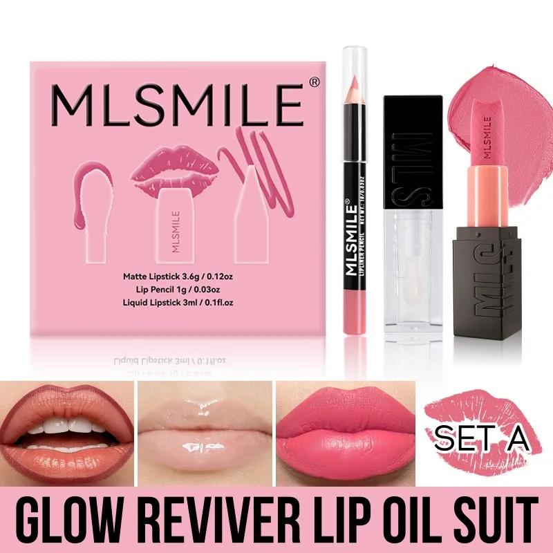 Kit de maquillaje de labios mate aterciopelado, juego todo en uno con sacapuntas de delineador de labios, bálsamo teñido con manchas de labios brillantes, uso completo en el día, esencial de viaje