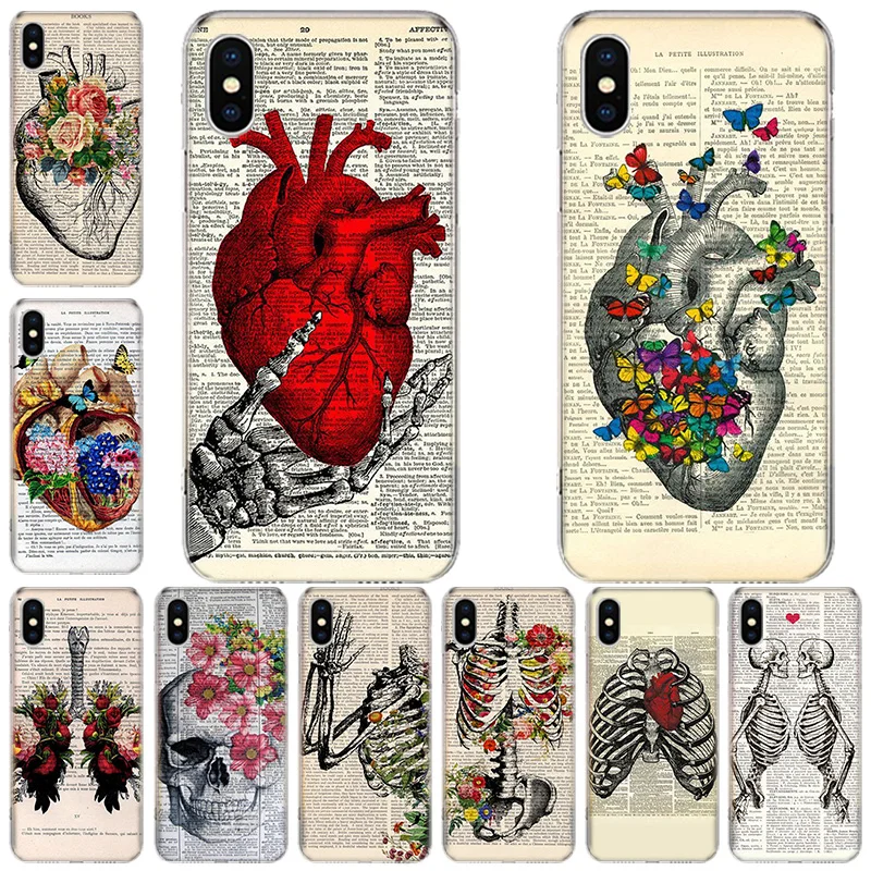 Human anatomy organ newspaper Phone Case For Apple Iphone 12 Mini 14 13 15 Pro Max 11 X XS XR 16 Plus Funda Cover Shell