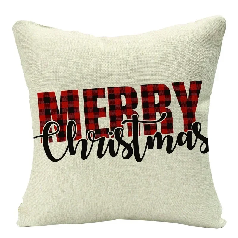 Christmas Cushion Cover Xmas Decorative Farmhouse Buffalo Check Pillowcase Holiday Party Decor Pillow Cover for Living Room Seat