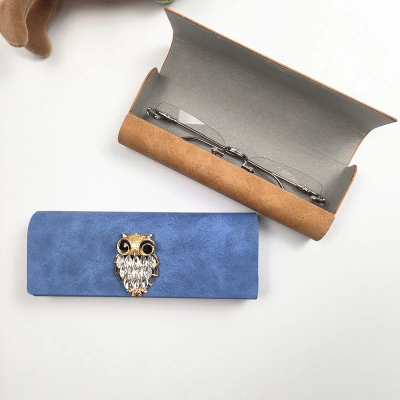 

Glasses Case PU Leather Hard Anti Press Sunglasses Box Magnetic Eyeglasses Cases Owl pattern set gems Girl Gift Women B2