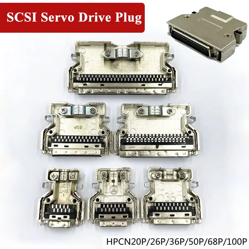 20PIN~100PIN SCSI Solder Wire Plug HPCN50P SCSI Servo Drive Connector Iron Shell Snap on Type CN Slot Type Male Head Connectors