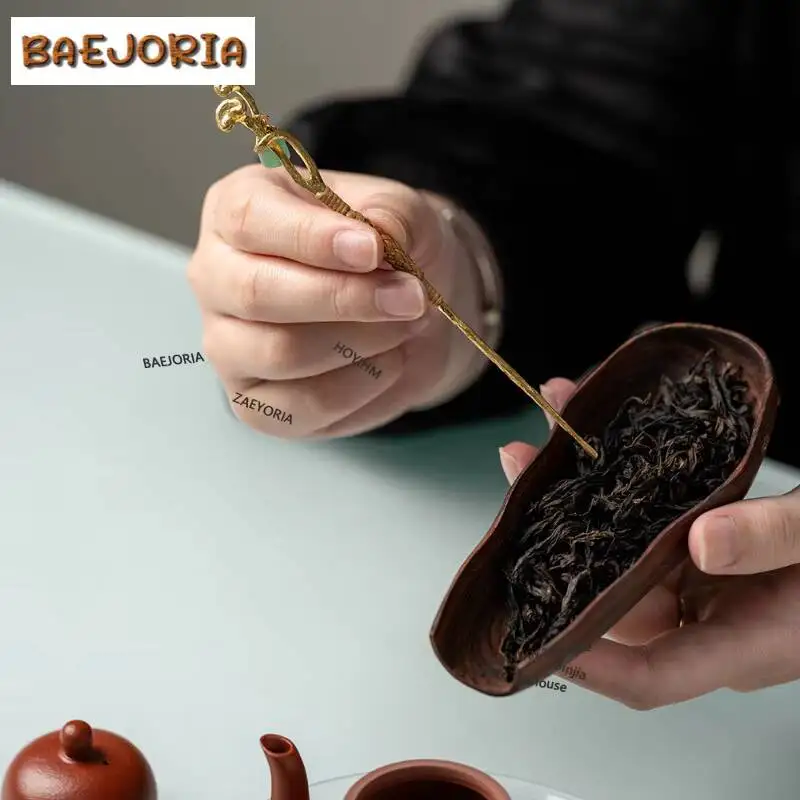 High-end Brass Tea Spoon Creative Handmade Bamboo-woven Chinese-style Tea Ceremony Six Gentlemen Tea Needle Tea Set Accessories