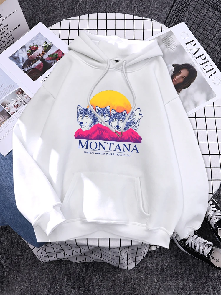 

American City Montana Wolf Women Hoody Creativity Soft Sportswears Casual Aesthetic Streetwear Aesthetic Personality Pullovers