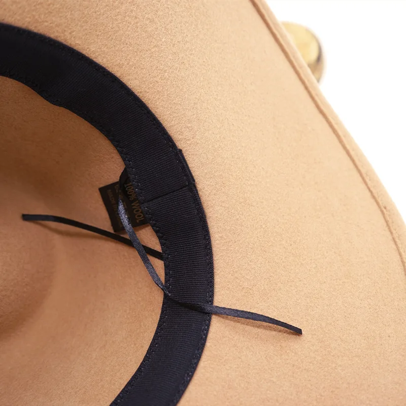 Wide Brim Fedora Hat -100% Wool Felt Water Resistant Ribbon Bow Band Winter Hats