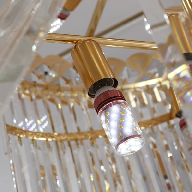 Modern Luxury Large Crystal Chandeliers Hanging Lamp For Villa Hotel Lobby Loft Living Room Decor Rotating Long Pendant Light