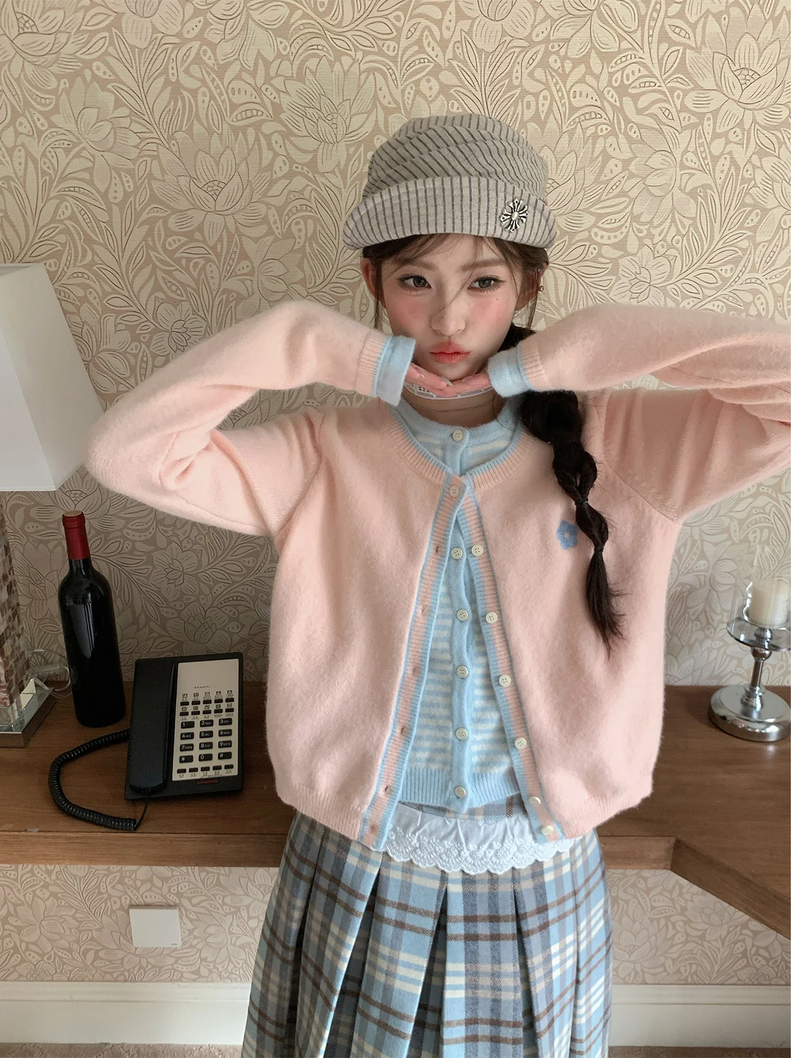 

Sweet Knitted Pink Sweater Jaet Women's Sle Casual Autumn New Arrival Single Piece Long Sve round Ne Warmth Heating