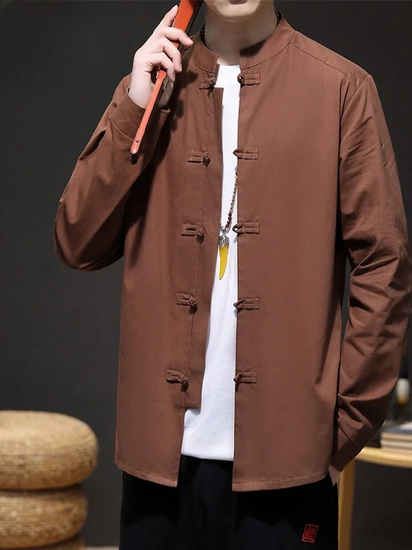 

Костюм Тан из чистого хлопка с воротником-стойкой, куртка для мужчин среднего возраста, осенняя новинка, традиционная китайская одежда, древний шарм