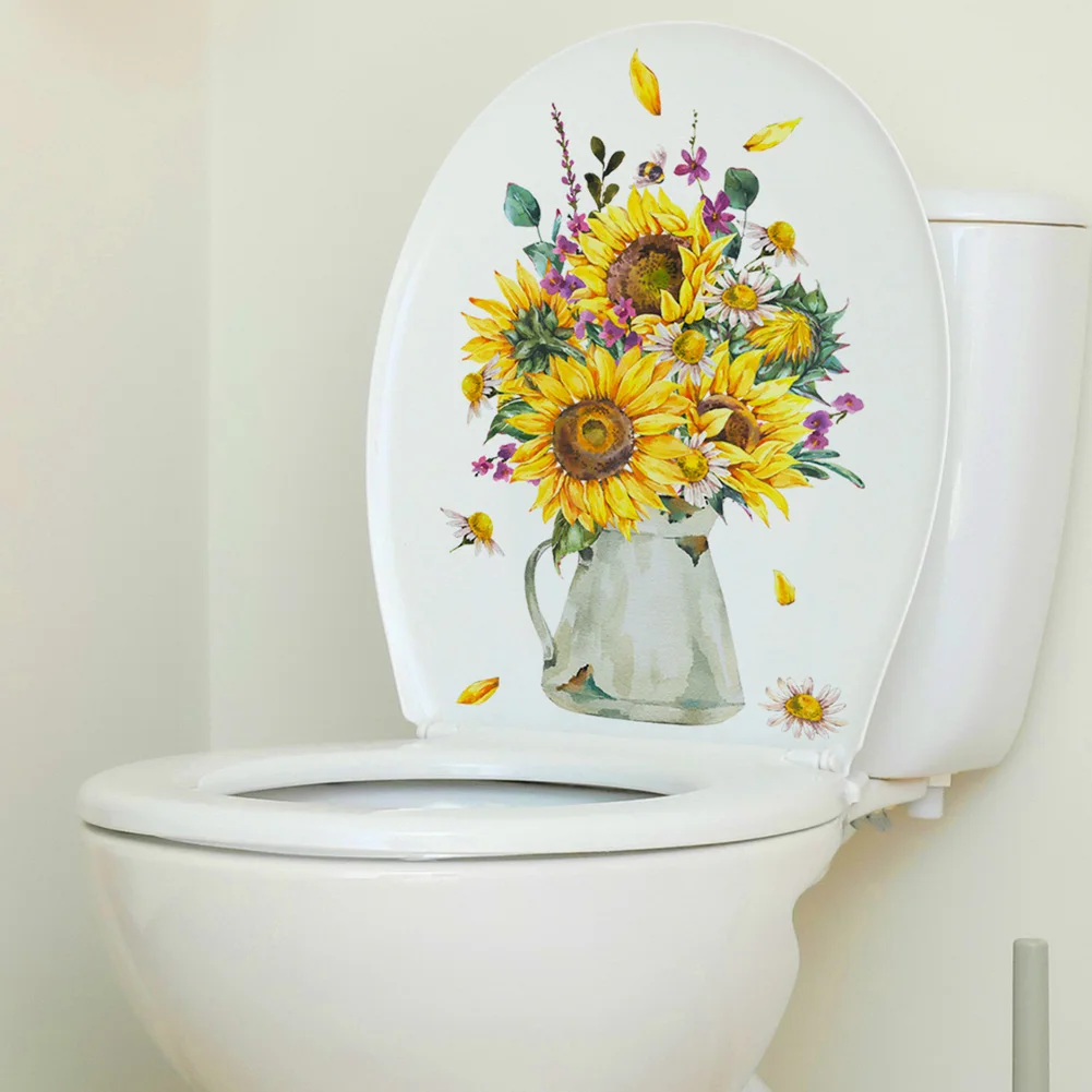 Sunflower Vase Wall Sticker Toilet Bathroom Decor Waterproof Decals Living Room Cabinet Decoration Flower Self-adhesive Paster