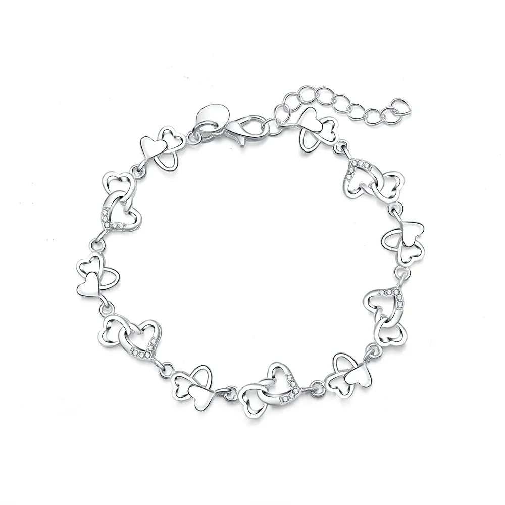 

925 Sterling Silverbeautiful Gorgeous Women Bracelet Lovely Crystal Chain Fashion Wedding Party Bracelet Jewelry