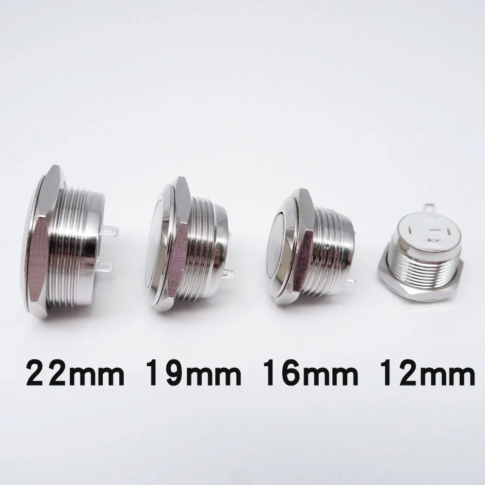 12mm 16mm 19mm 22mm Metal Push Button Switch Without LED Short Self-reset Momentary  Start Stop Button Touch Stainless   24V 1A