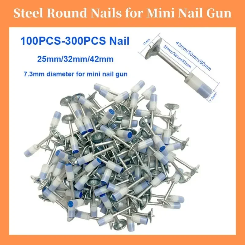 300 pièces/200 pièces/100 pièces clous ronds feu manuel pistolet à ongles rond clous à chevilles fixes 25mm/32mm/42mm diamètre 7.3mm pour Mini pistolet à ongles