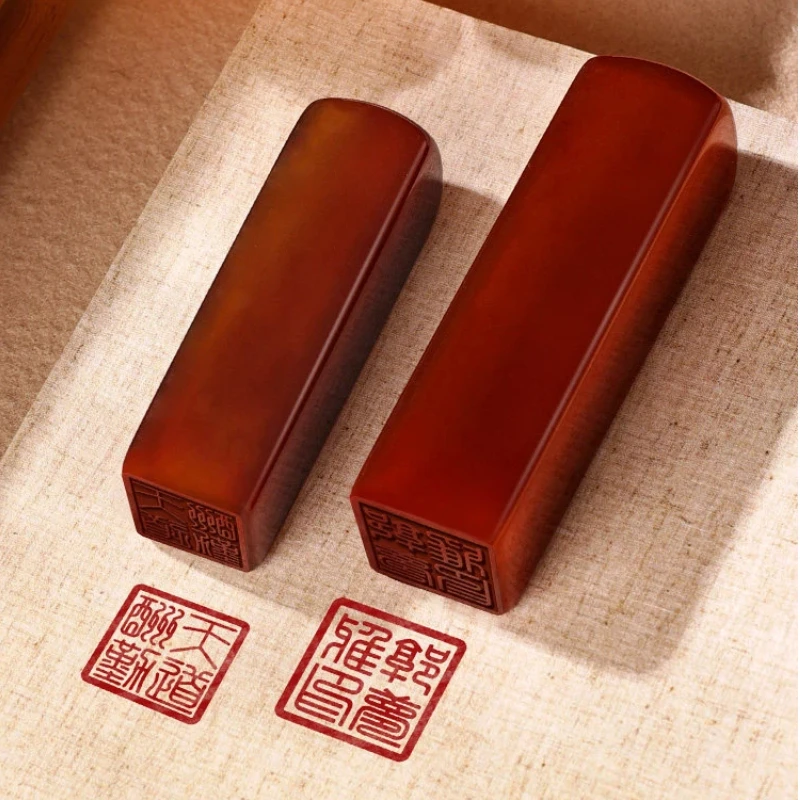 Red Agate Natural Jade Custom Name Seal Engraving Stamp Personal Chop Square for Calligraphy Painting Collection Book Gift