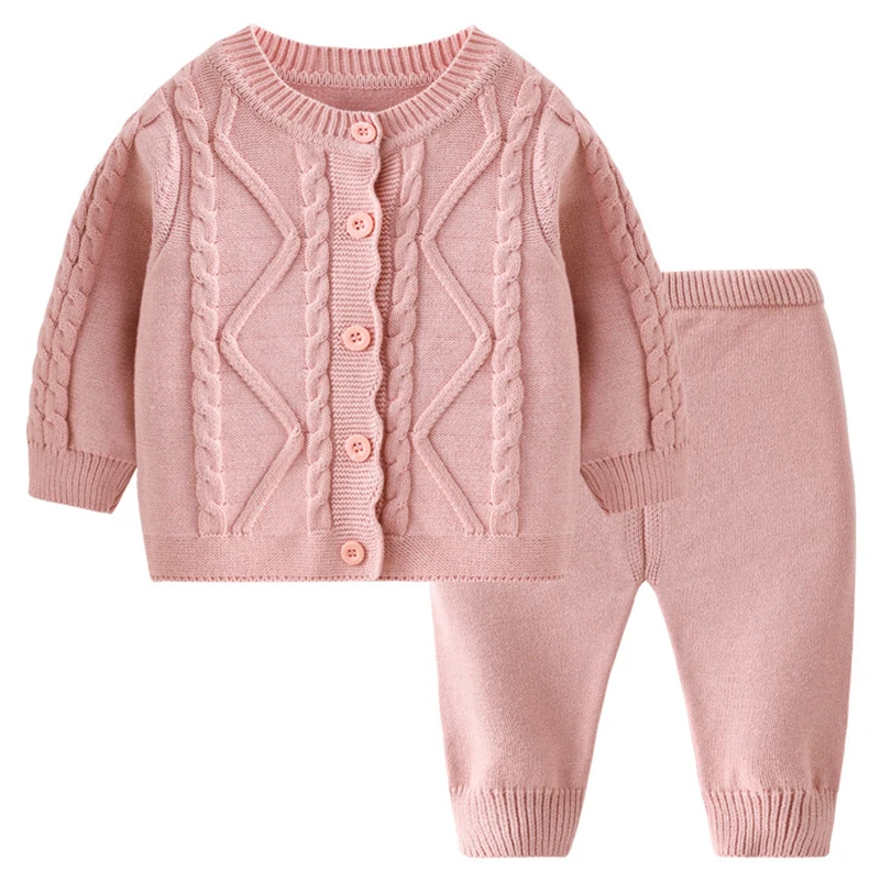 Spring Fall Newborn Boy Clothes Toddler Girls Outfit Sets Korean Casual Pink Cute Long Sleeve Coat+Pants Baby Clothing BC2239-1