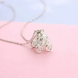 Original Design 925 Tibetan silver Dream Pumpkin Car Pendant Clavicle Cinderella Exquisite Necklace Jewelry Peach Flower Girl