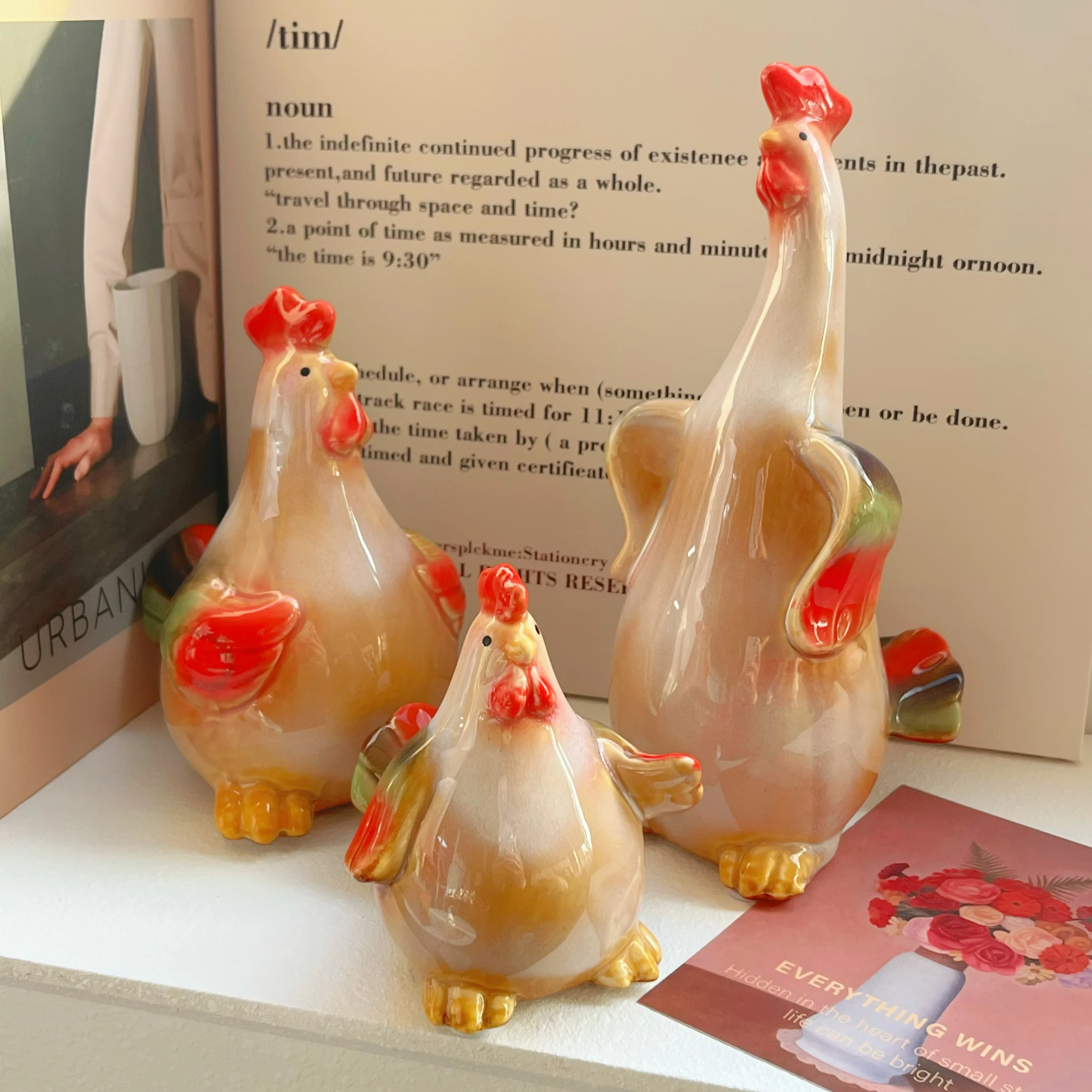 Creative Idyllic Home Jingdezhen Ceramic Cute Chicken Mascot Town TV Cabinet Hallway Desktop Decoration Gift