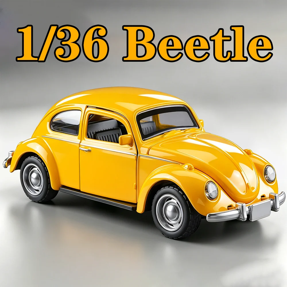 1:36 Scale Beetle Miniature Model Alloy Diecast Car Toy Doors Opened Rear Wheel Return Force Vehice Friend Popular Gift Ornament