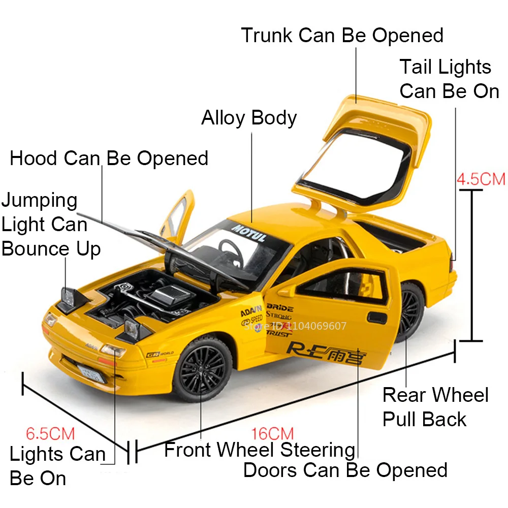 1:32スケール RX-7 おもちゃ スポーツカーモデル 合金ダイキャスト MX-5 スーパーカー サウンド ライト ドア開閉 プルバック ミニカー おもちゃ 子供向けギフト