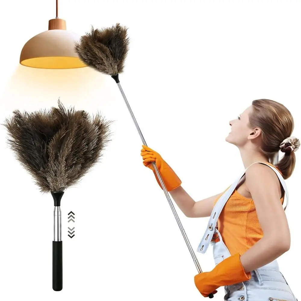 

Anti-static Ostrich Feather Duster Dust Removal with Long Handle Ostrich Duster Brush Extendable Furniturer Dust Cleaning Tool