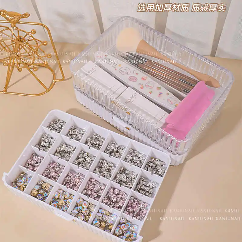 อุปกรณ์เสริมสำหรับทำเล็บปลอม กล่องเก็บอุปกรณ์ทำเล็บ กล่องใส่ลูกปัดและอัญมณีสำหรับตกแต่งเล็บ กล่องจัดเก็บอุปกรณ์ทำเล็บ แปรงสำหรับทำเล็บ อุปกรณ์สำหรับร้านทำเล็บ