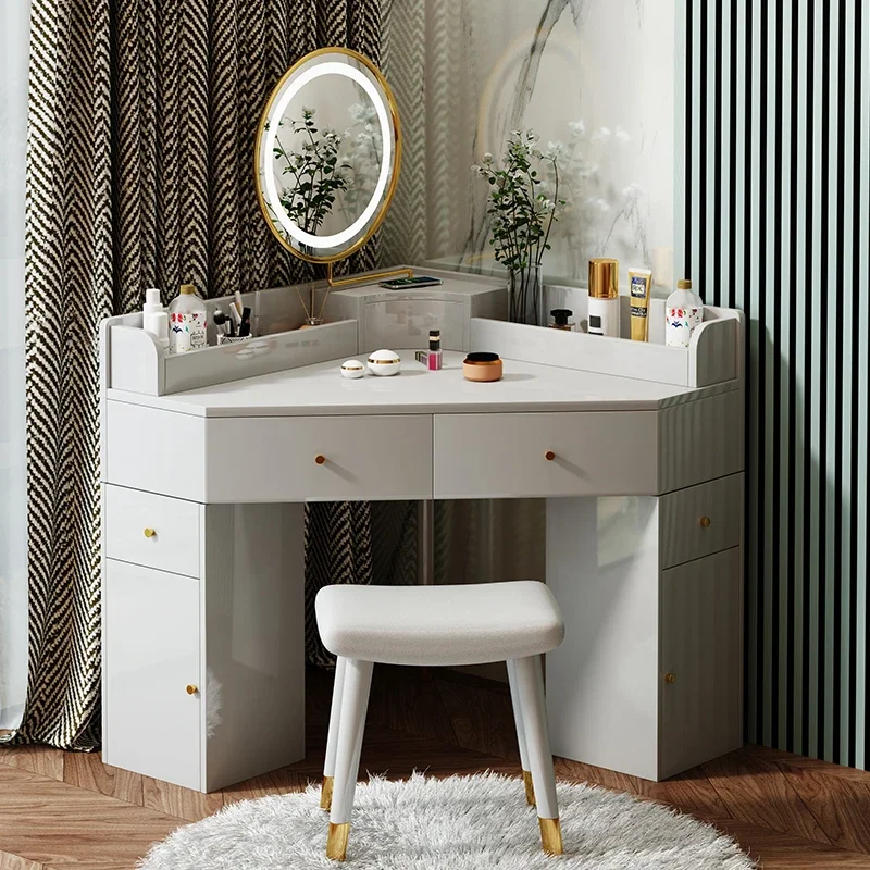 White European Vanity Table Dest Modern Simple Solid Wood Drawer Makeup Vanity Desk Led Mirror Coiffeuse Meuble Furnitures Home