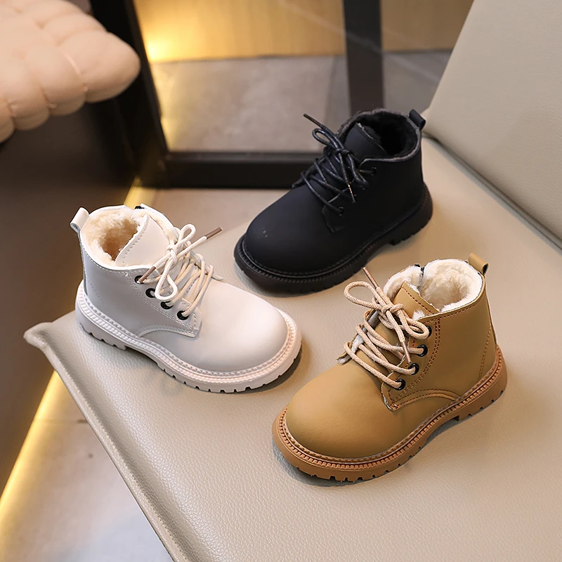 

2025 зимние детские ботинки, хлопковые сапоги для девочек, удобные простые ботинки на молнии сбоку, зимние сапоги для малышей, кожаные короткие сапоги для мальчиков