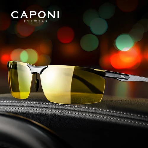 Imagen 1 del producto CAPONI gafas de sol de visión nocturna para hombre, gafas de sol fotocromáticas UV400 HD para conducir deportes, gafas de sol de aleación de carbono, protección de ojos BSYS8780 gafas de sol hombre gafas de hombre
