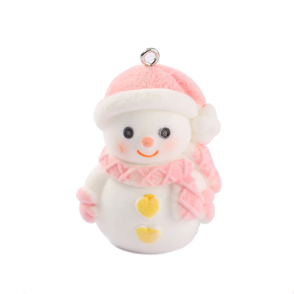 20Pcs 3D Flocked Cute Snowman Charms Cartoon Doll Resin Pendant Earrings Keychain Bag Accessories for DIY Crafts Jewelry Make