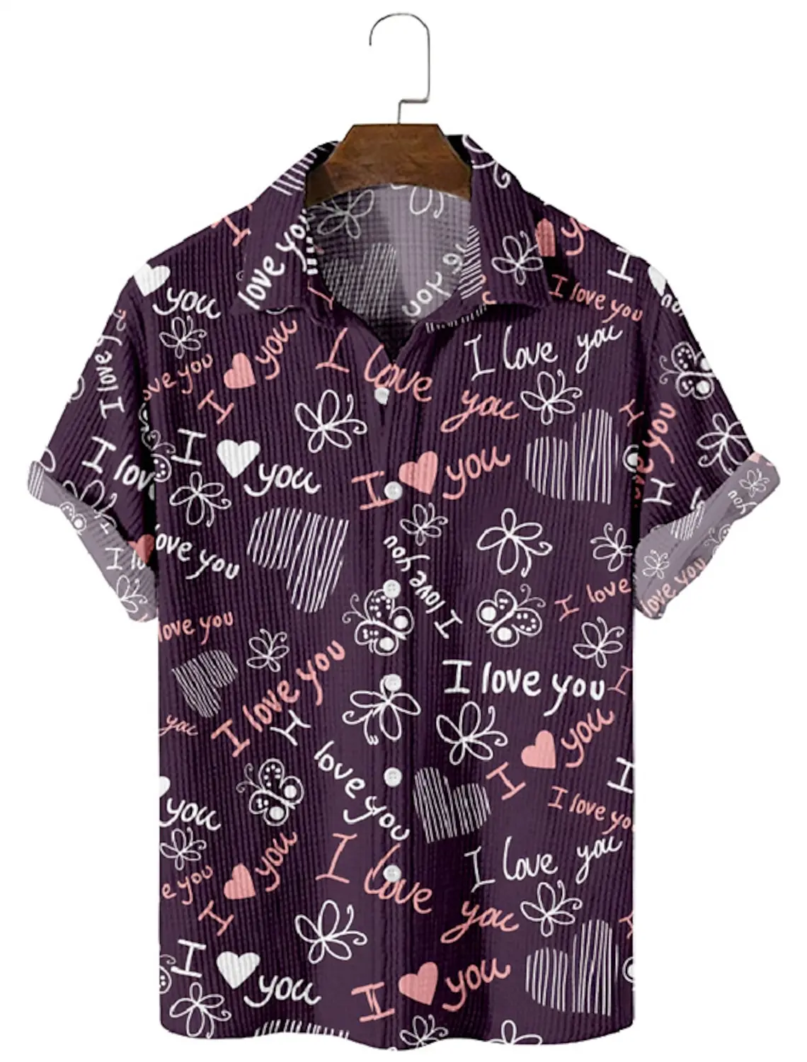 

Heart Casual Men's Shirts Button Up Shirt Daily Wear Vacation Lapel Short Sleeves Polyester Valentine's Day